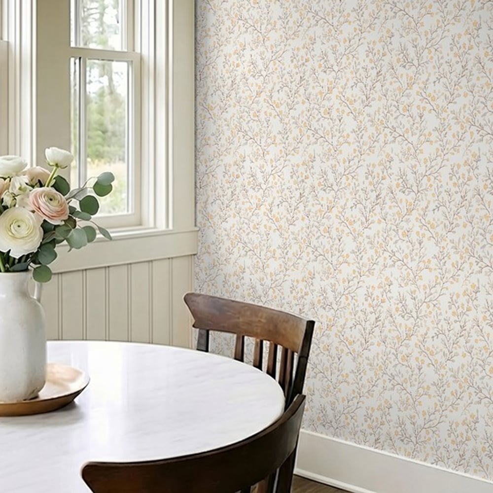 Sissi White - Papiers peints - Blanc - Cuisine - Floral - Palette - Intissé