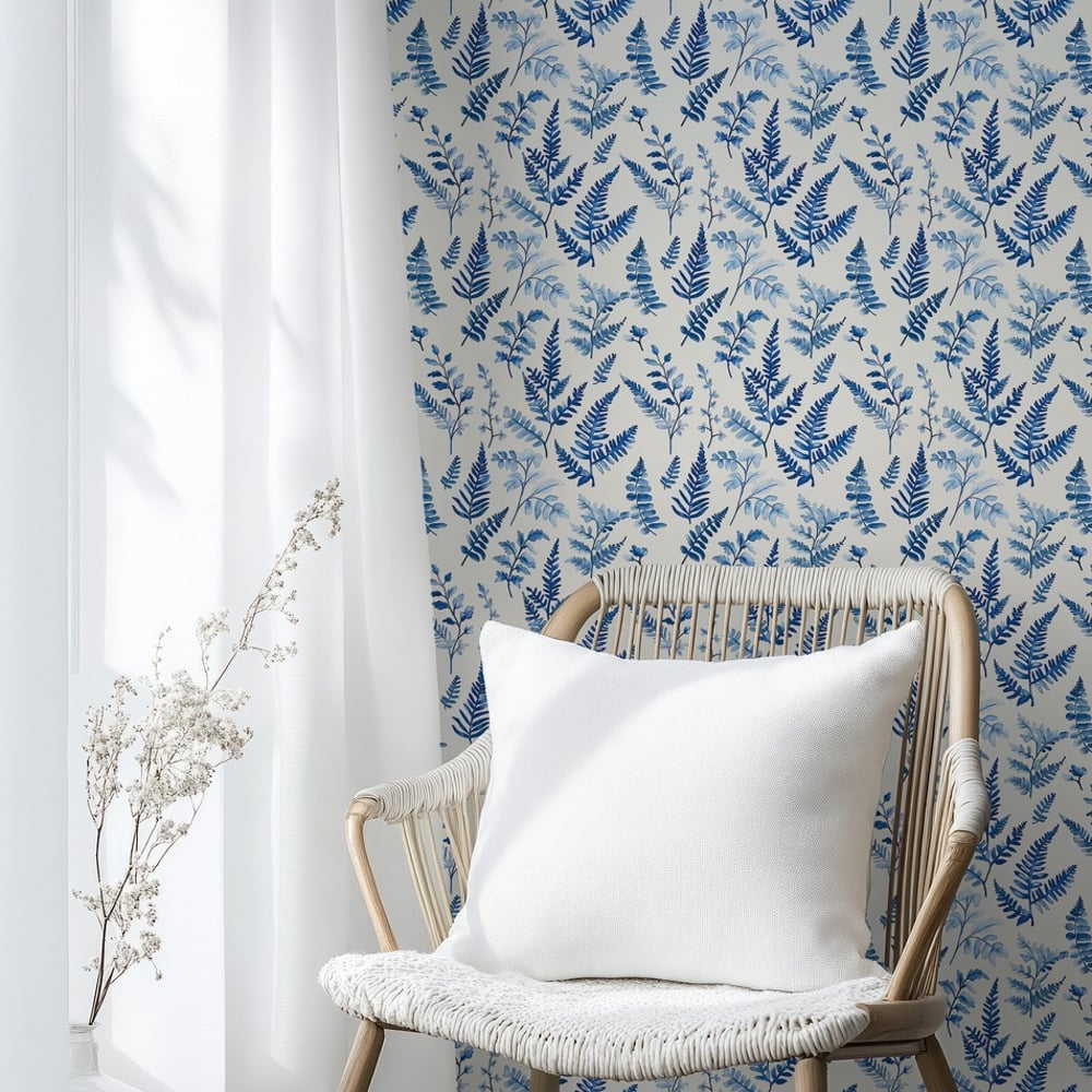Svante Blue - Papiers peints - Bleu - Salon - Feuille - Palette - Intissé