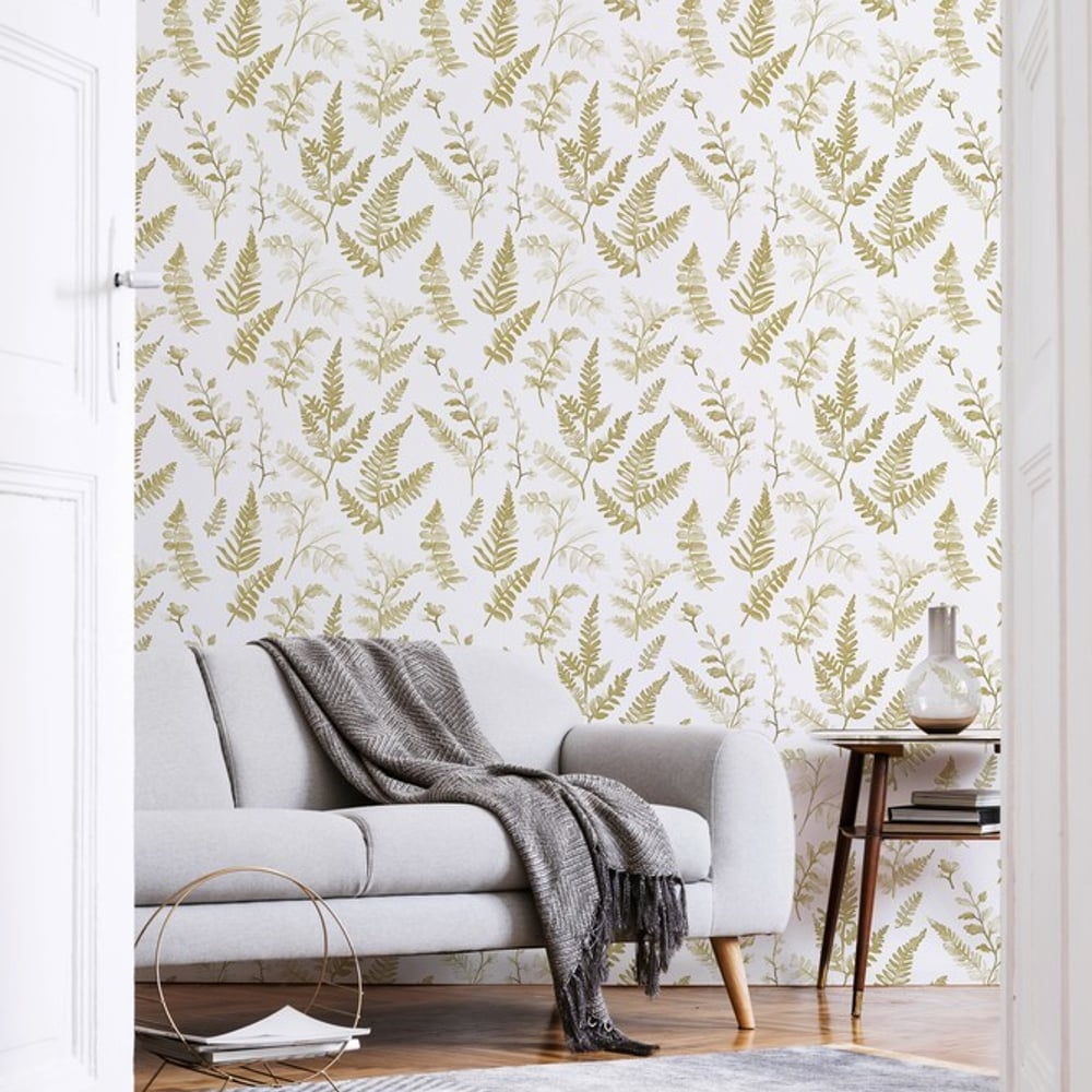 Svante Yellow - Papiers peints - Jaune - Salon - Feuille - Palette - Intissé