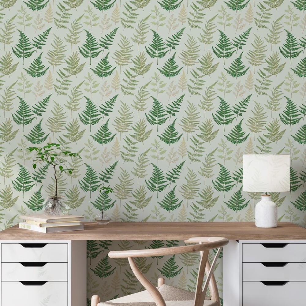 Teodor Green - Papiers peints - Vert - Bureau - Feuille - Palette - Intissé