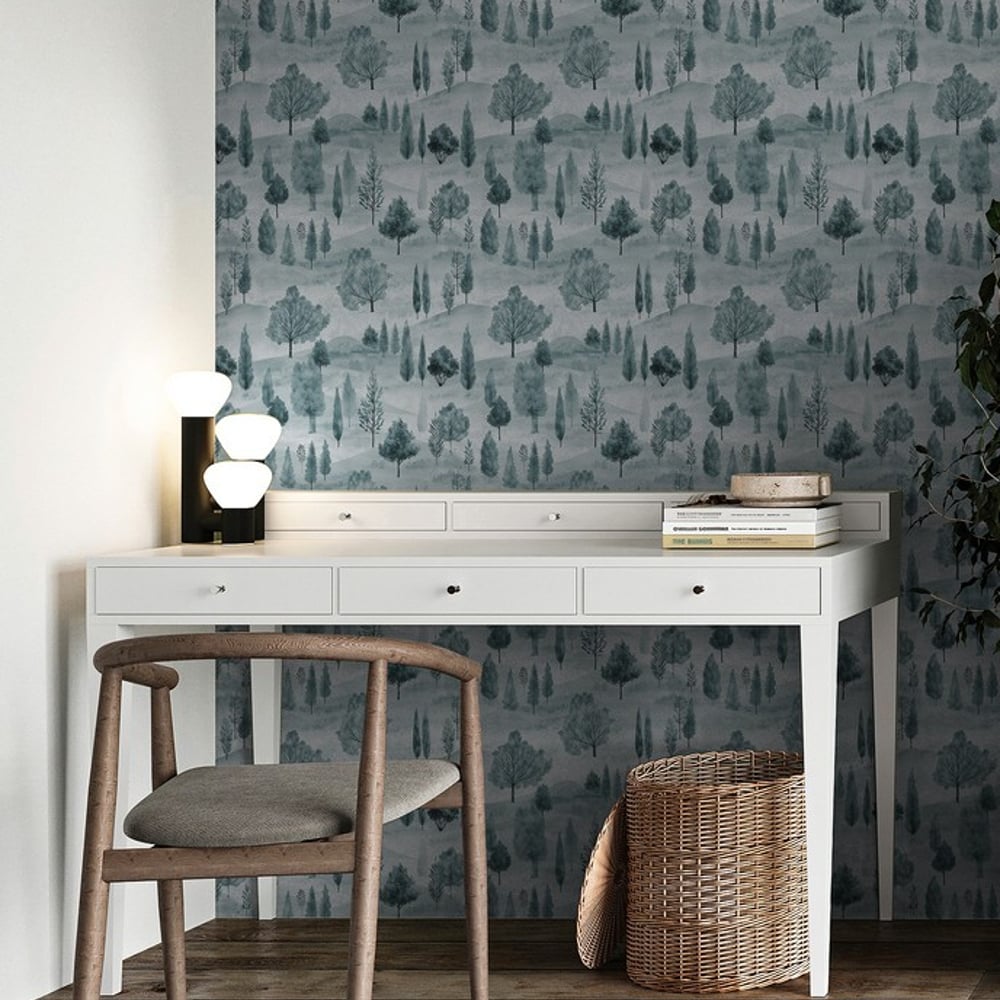 Etienne Blue - Papiers peints - Bleu - Bureau - Arbre - Palette - Intissé