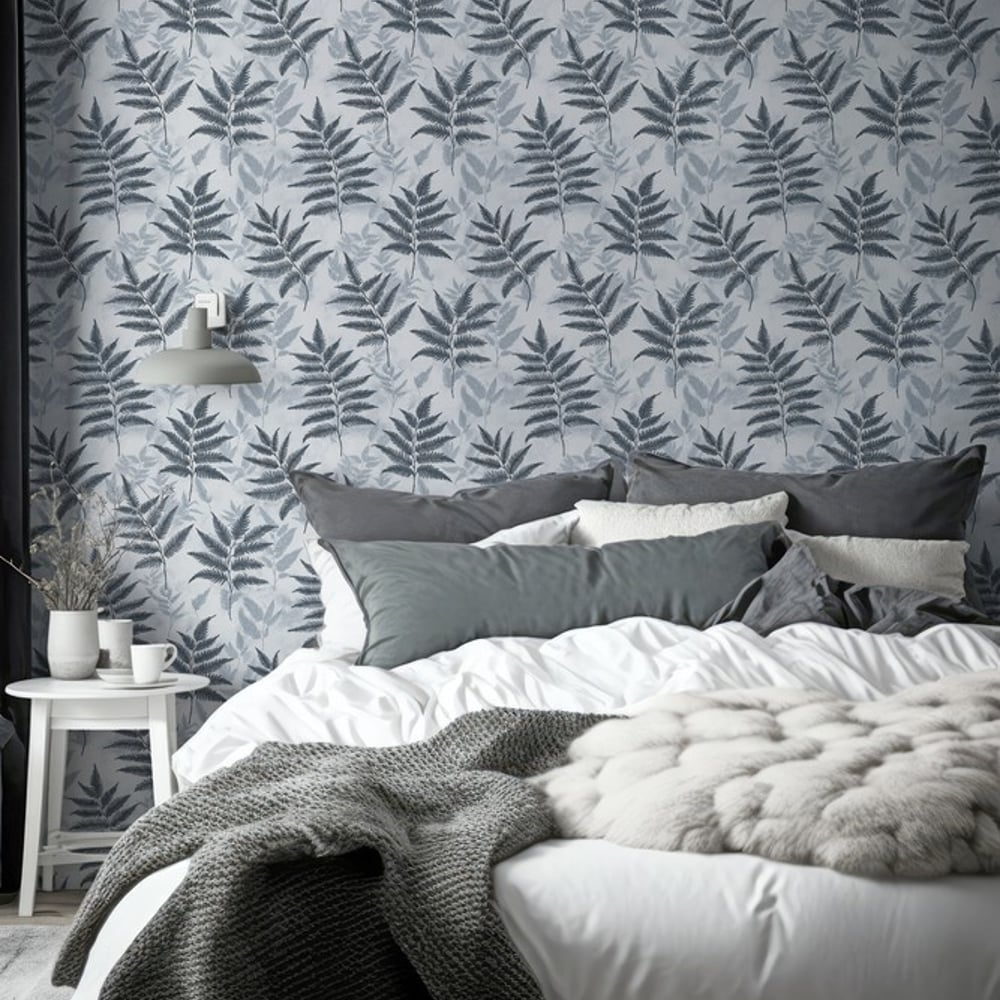 Raul Blue - Papiers peints - Bleu - Chambre - Feuille - Palette - Intissé
