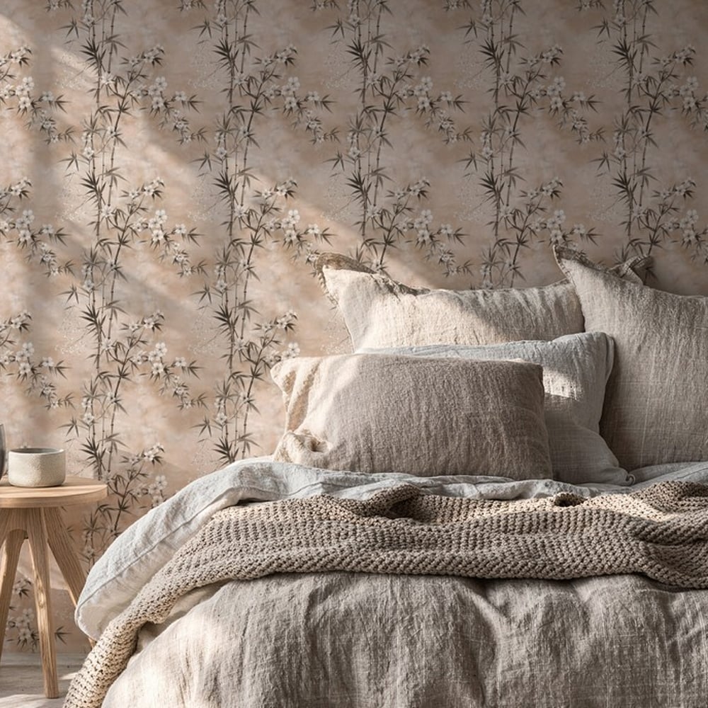 Simone Beige - Papiers peints - Beige - Chambre - Floral - Palette - Intissé