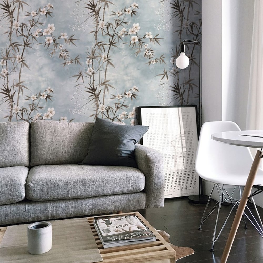 Simone Blue - Papiers peints - Bleu - Salon - Floral - Palette - Intissé