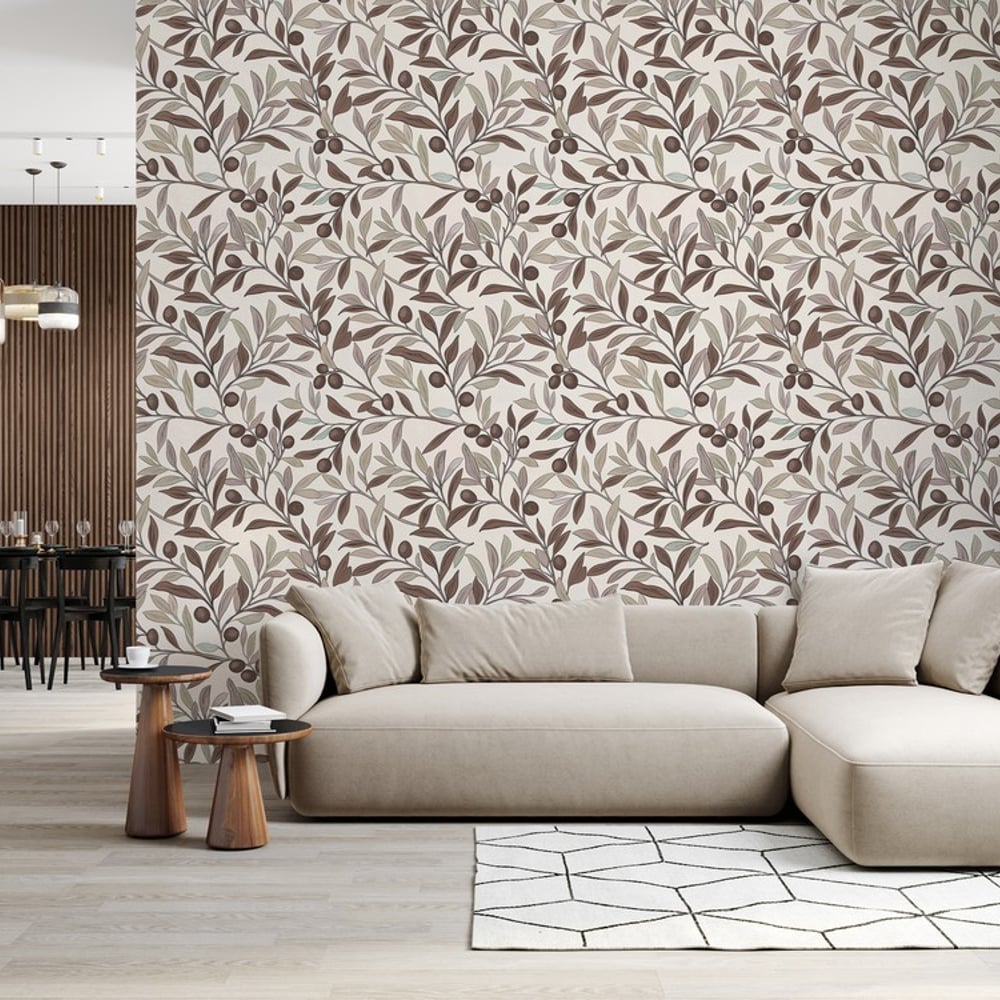 Janina Brown - Papiers peints - Marron - Salon - Feuille - Palette - Intissé
