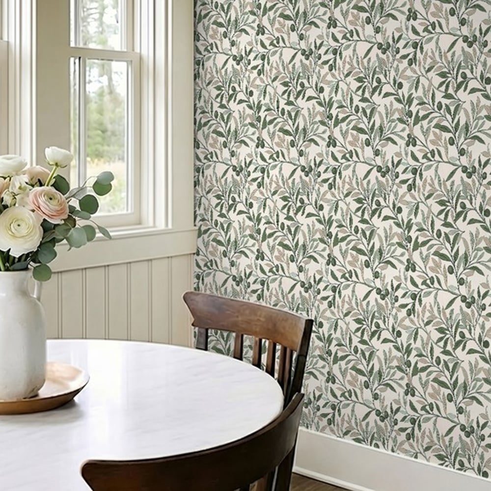 Janina Green - Papiers peints - Vert - Cuisine - Feuille - Palette - Intissé