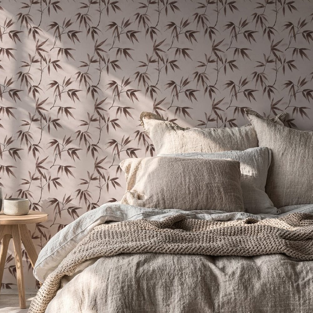 Noelia Beige - Papiers peints - Beige - Chambre - Feuille - Palette - Intissé