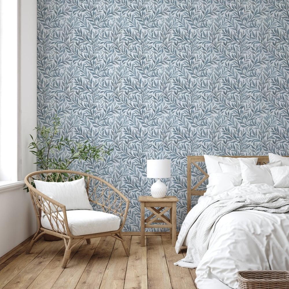 Frances Blue - Papiers peints - Bleu - Chambre - Feuille - Palette - Intissé
