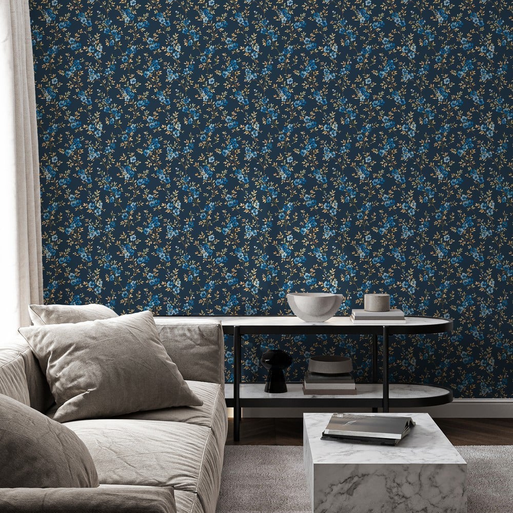 Veronica Blue - Papiers peints - Bleu - Salon - Floral - Palette - Intissé