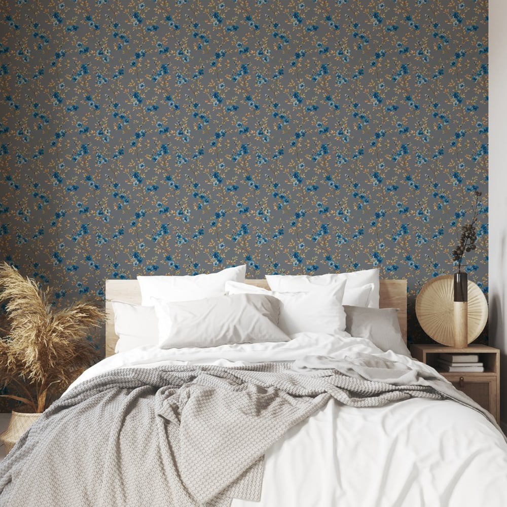 Veronica Grey - Papiers peints - Gris - Chambre - Floral - Palette - Intissé
