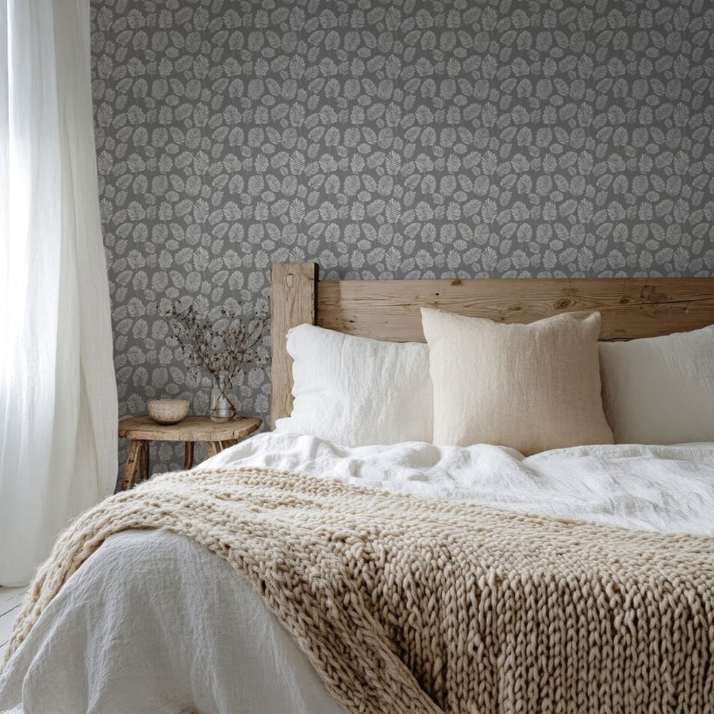 Tore Grey - Papiers peints - Gris - Chambre - Feuille - Palette - Intissé