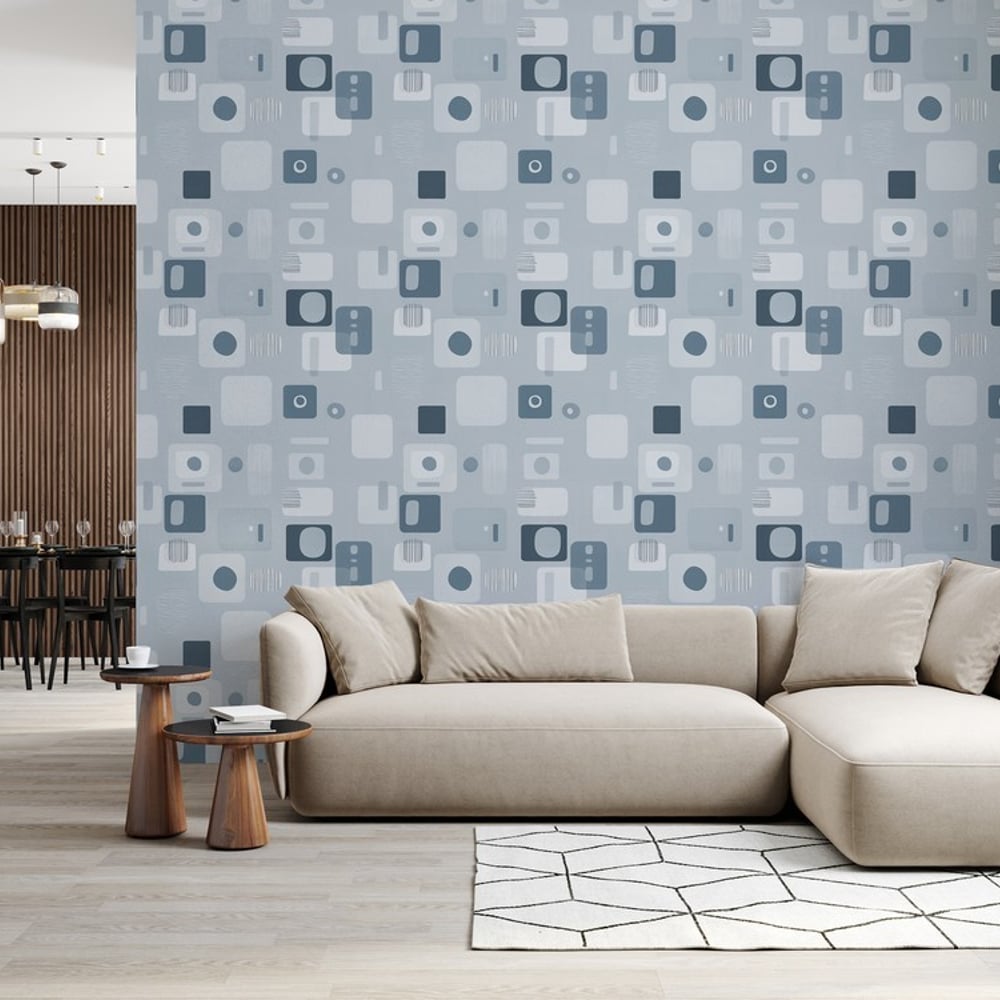 Dante Blue - Papiers peints - Bleu - Salon - Graphique - Palette - Intissé