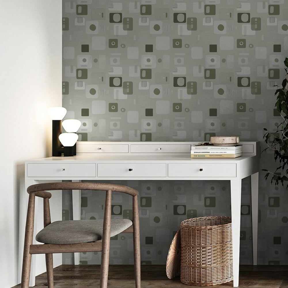 Dante Green - Papiers peints - Vert - Bureau - Graphique - Palette - Intissé