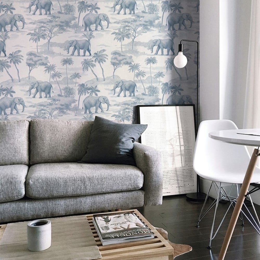 Jungle Walk Blue - Papiers peints - Bleu - Salon - Animal - Palette - Intissé