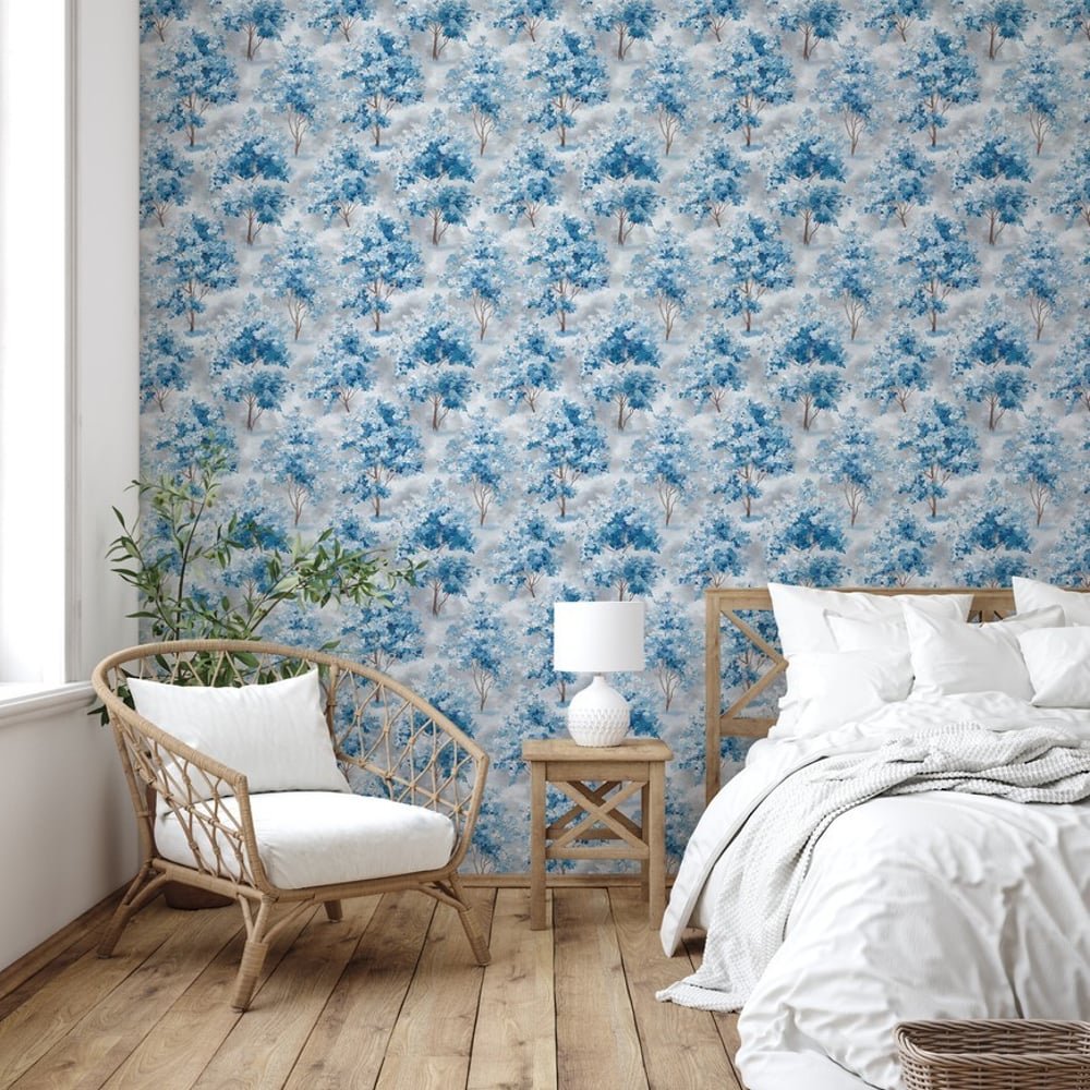 David Blue - Papiers peints - Bleu - Chambre - Arbre - Palette - Intissé