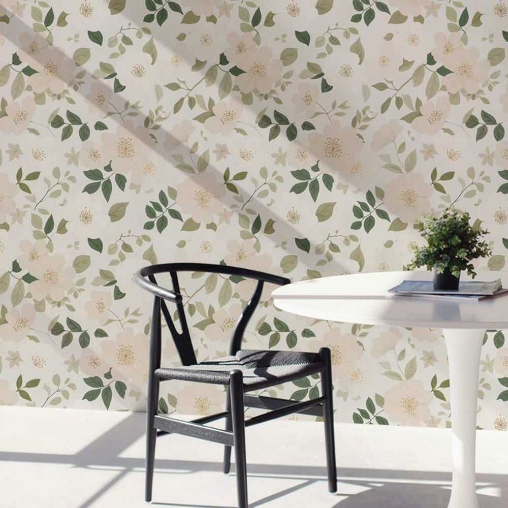 Janika White - Papiers peints - Blanc - Cuisine - Floral - Palette - Intissé