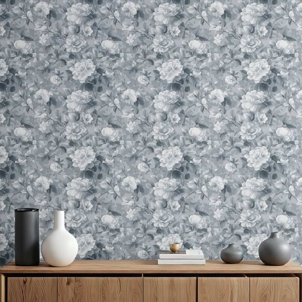 Hannele Grey - Papiers peints - Gris - Salon - Floral - Palette - Intissé