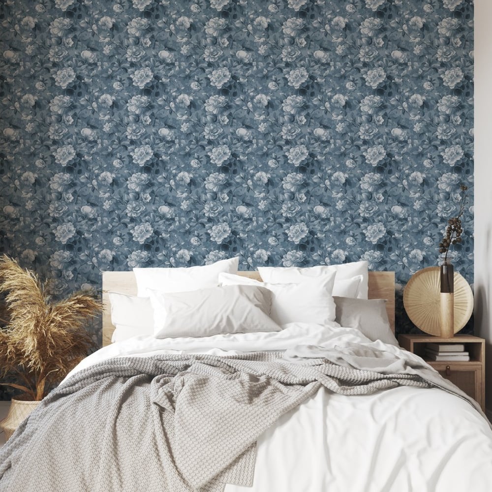 Hannele Blue - Papiers peints - Bleu - Chambre - Floral - Palette - Intissé