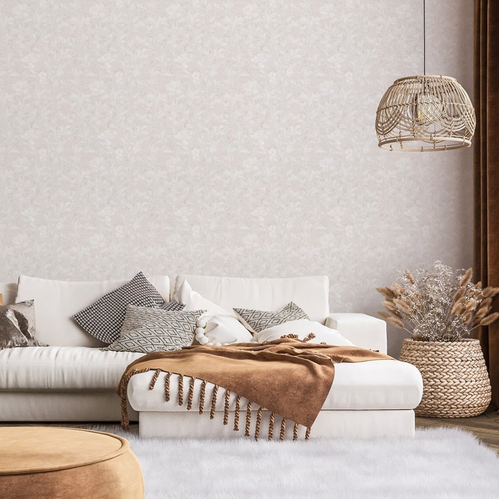 Julius White - Papiers peints - Blanc - Salon - Floral - Palette - Intissé