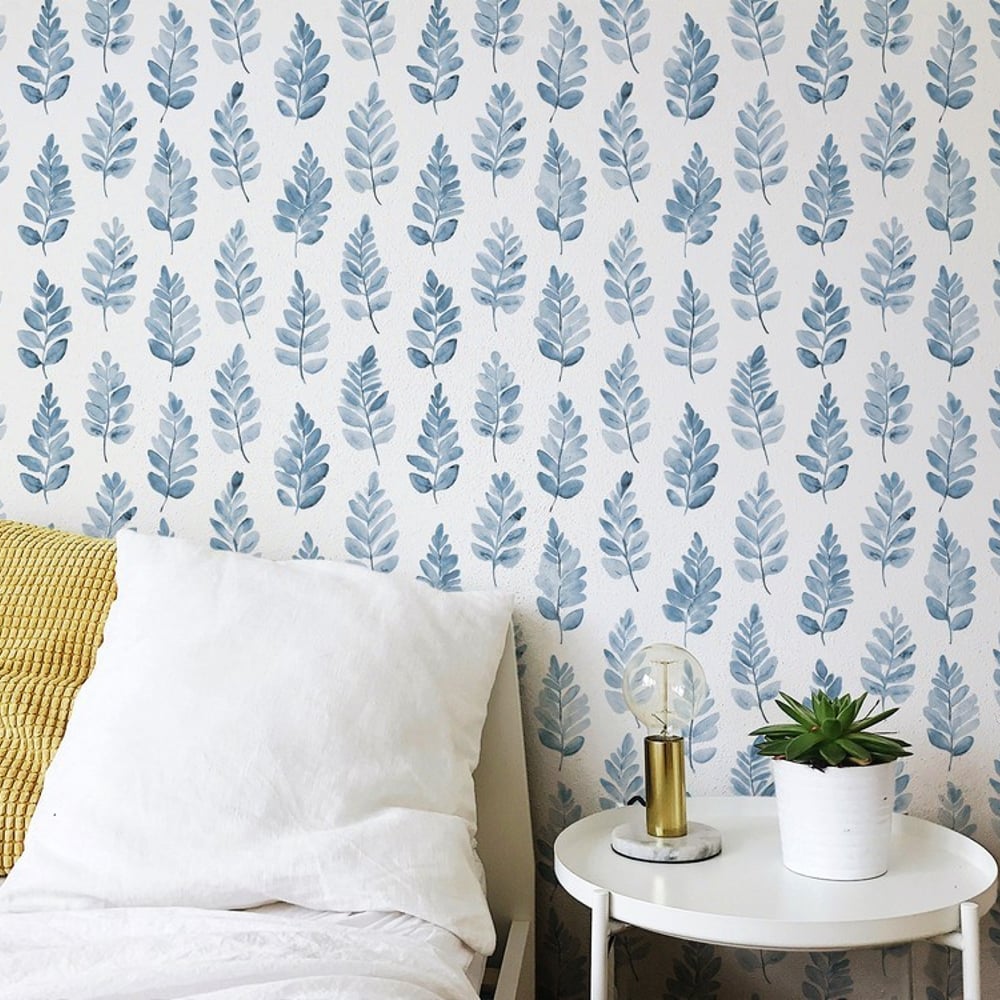 Jack Blue - Papiers peints - Bleu - Chambre - Feuille - Palette - Intissé