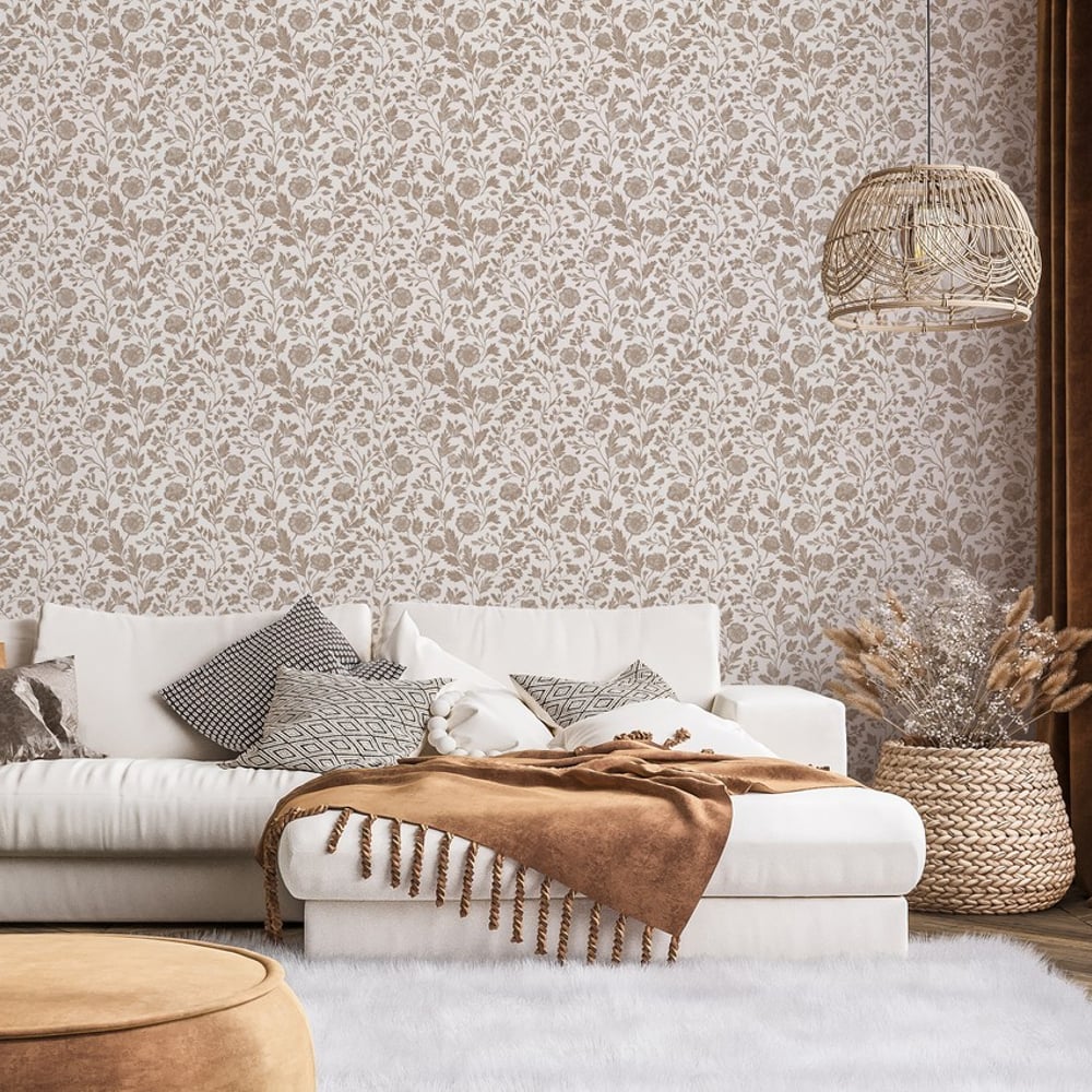 Caitlin Beige - Tapetit - Beige - Olohuone - Kukkakuvioinen - Palette - Non-Woven