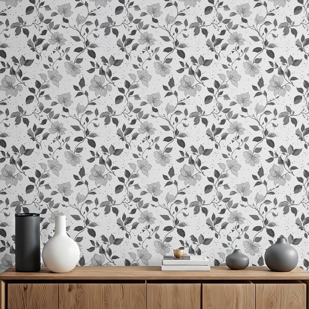 Julie Grey - Papiers peints - Gris - Salon - Floral - Palette - Intissé