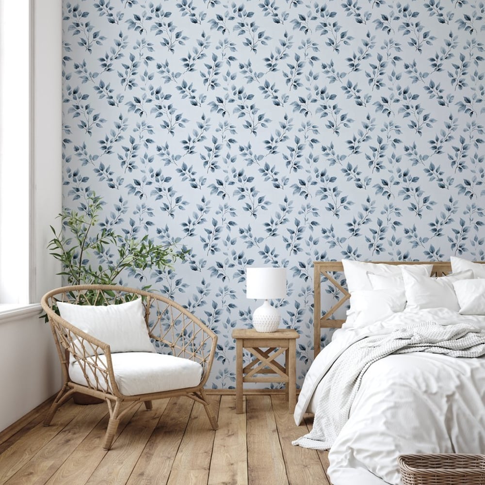 Pelle Blue - Papiers peints - Bleu - Chambre - Feuille - Palette - Intissé