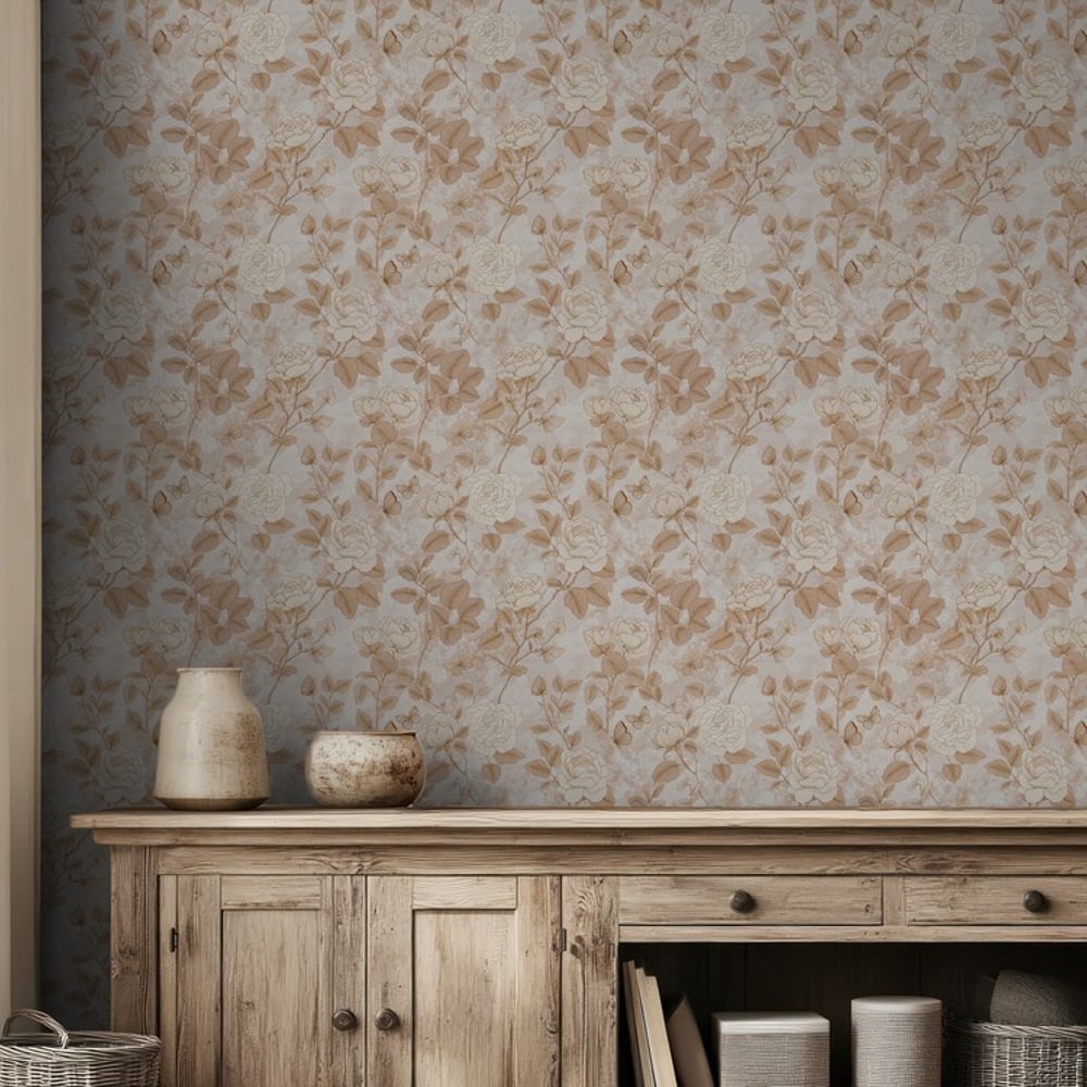 Ritva Beige - Papiers peints - Beige - Salon - Floral - Palette - Intissé
