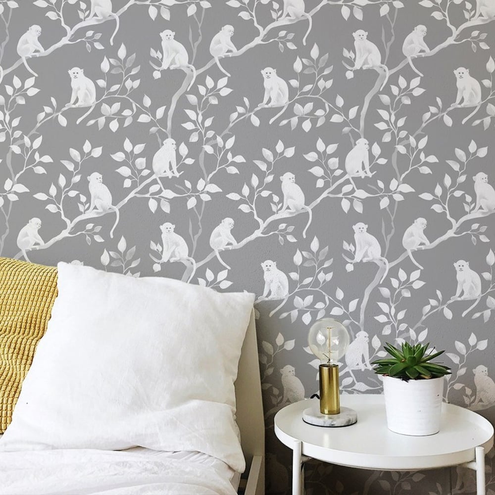 Malik Grey - Papiers peints - Gris - Chambre - Animal - Palette - Intissé