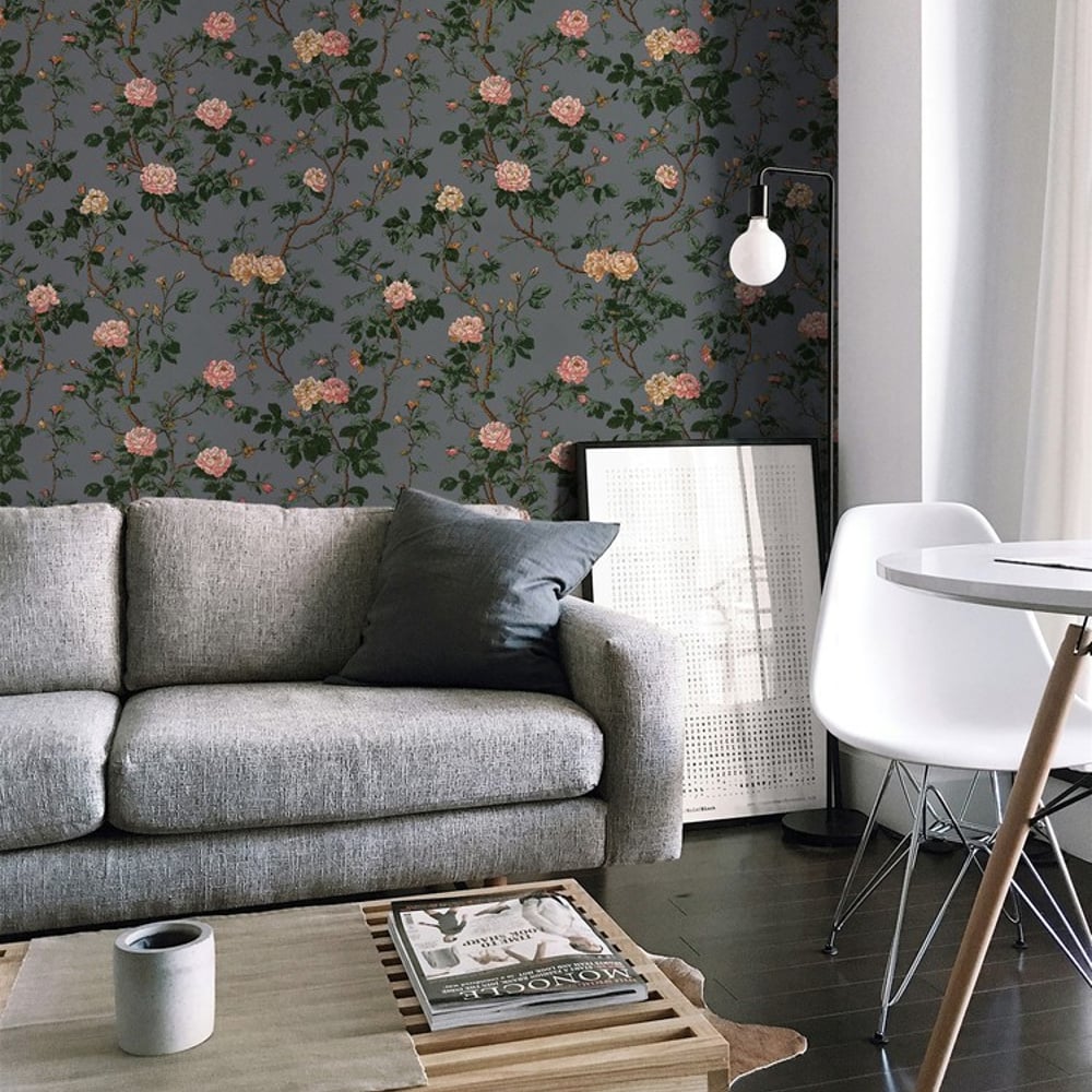 Ashley Grey - Tapetit - Harmaa - Olohuone - Kukkakuvioinen - Palette - Non-Woven