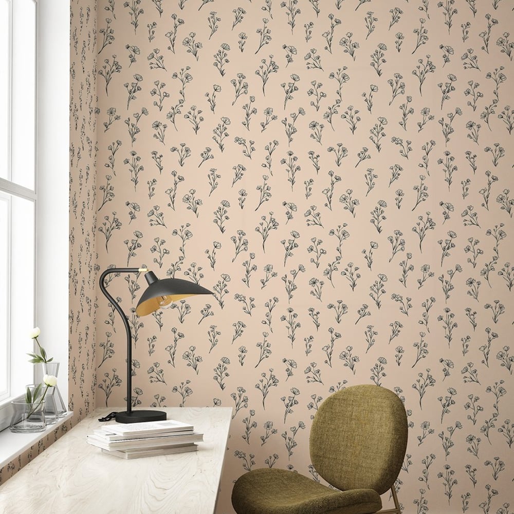 Vilde Beige - Papiers peints - Beige - Bureau - Floral - Palette - Intissé