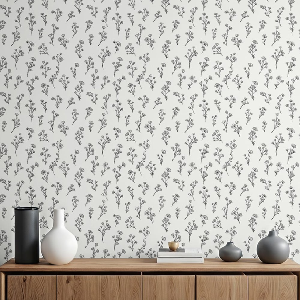 Vilde White - Papiers peints - Blanc - Salon - Floral - Palette - Intissé