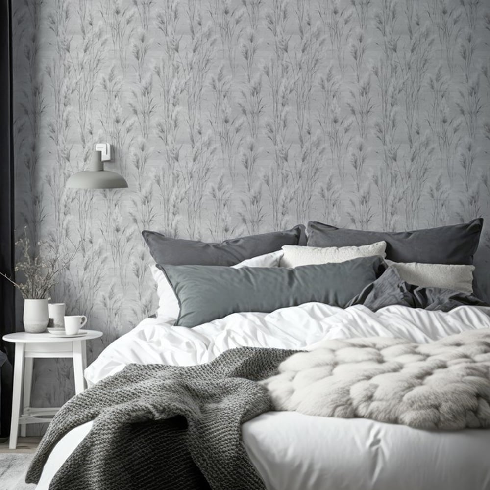 Jan Grey - Papiers peints - Gris - Chambre - Feuille - Palette - Intissé