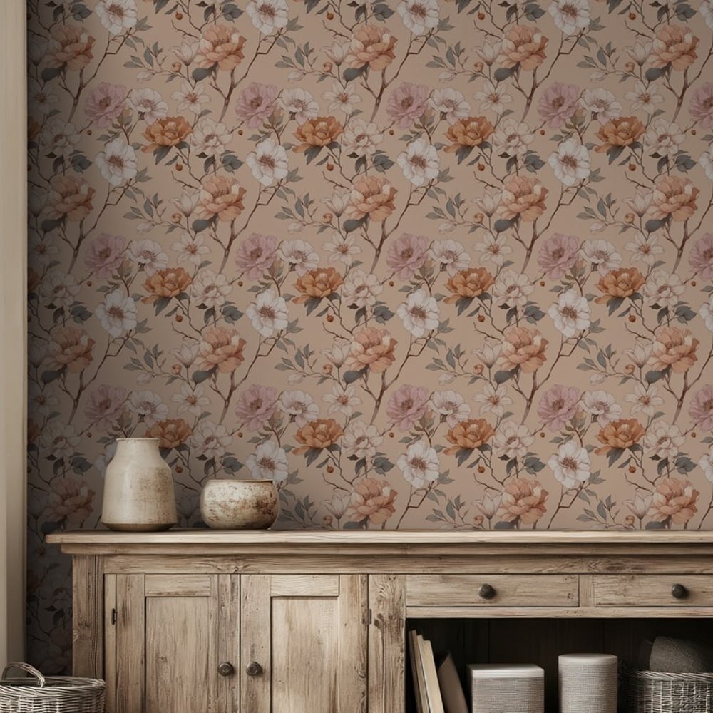 Joan Beige - Papiers peints - Beige - Salon - Floral - Palette - Intissé