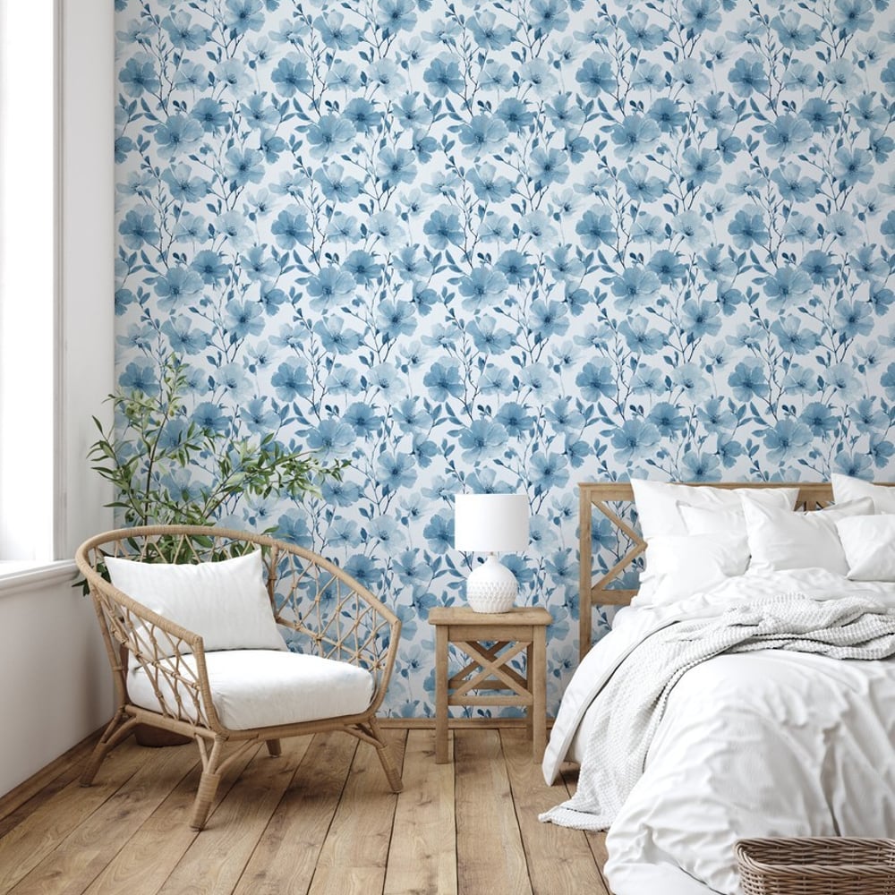 Aino Blue - Tapetit - Sininen - Makuuhuone - Kukkakuvioinen - Palette - Non-Woven