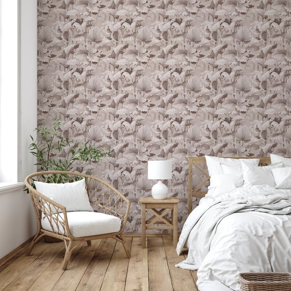 Simon Beige - Papiers peints - Beige - Chambre - Feuille - Palette - Intissé