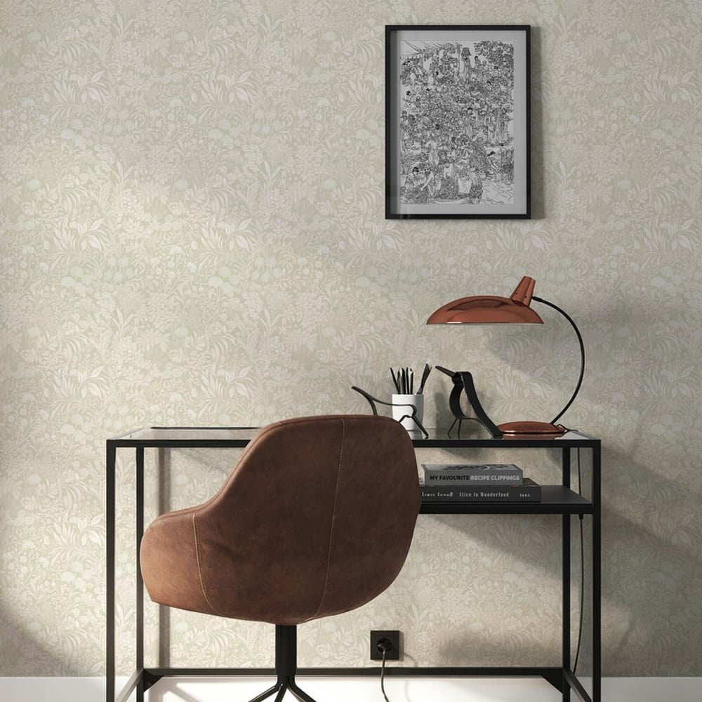 Celia Cream Beige - Papiers peints - Beige - Bureau - Floral - Wallpassion - Intissé