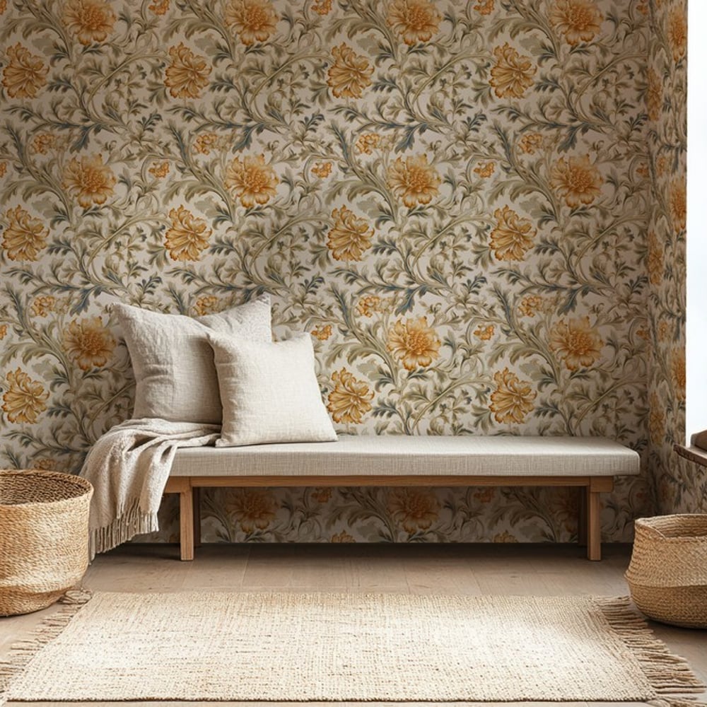 Annie Beige - Papiers peints - Beige - Pièce à manger - Floral - Wallpassion - Intissé