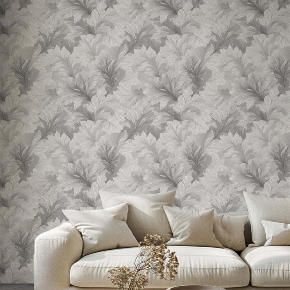 Egon Grey - Papiers peints - Gris - Salon - Feuille - Wallpassion - Intissé