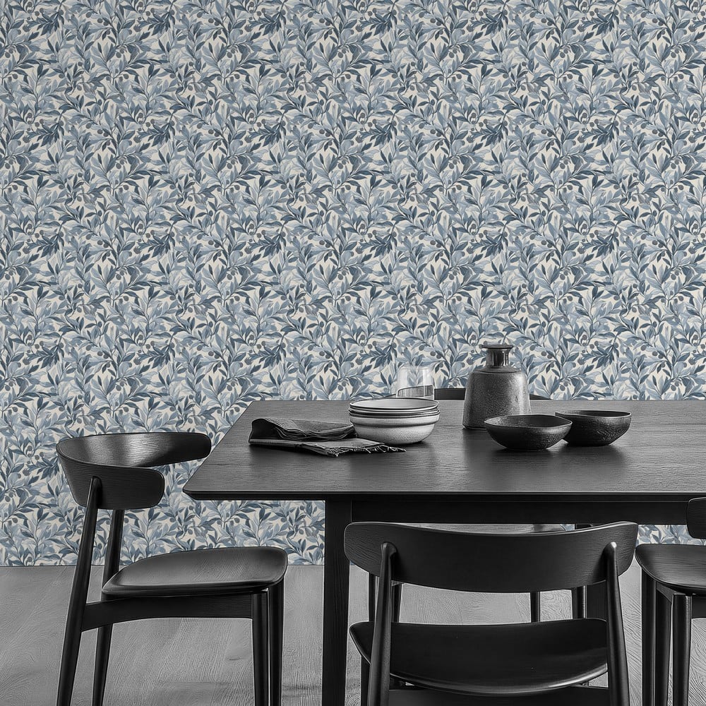 Abraham Blue - Wallpaper - Blue - Kitchen - Leaf - Wallpassion - Non-Woven