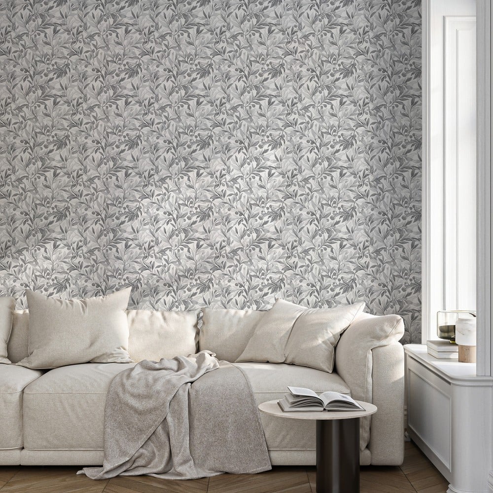 Abraham Light Grey - Tapetit - Harmaa - Olohuone - Lehti - Wallpassion - Non-Woven
