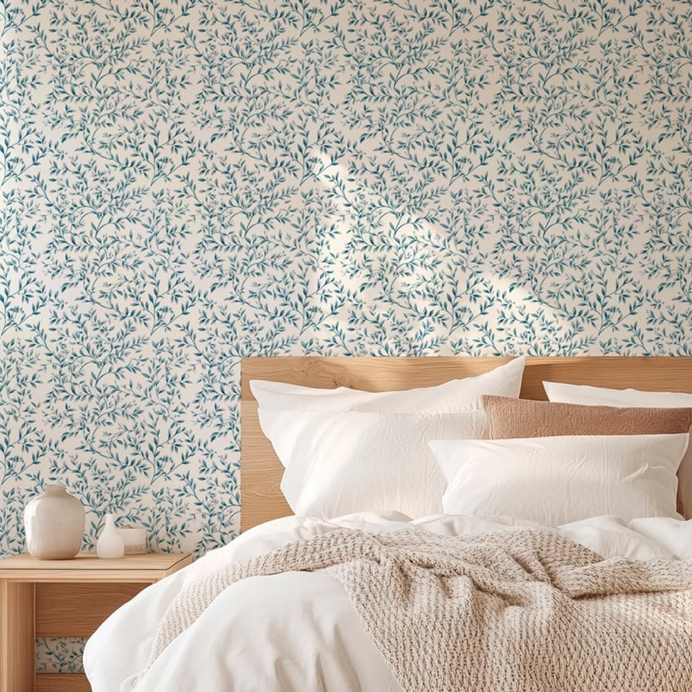 Alice Blue - Tapet - Blå - Soveværelse - Blad - Wallpassion - Non-Woven
