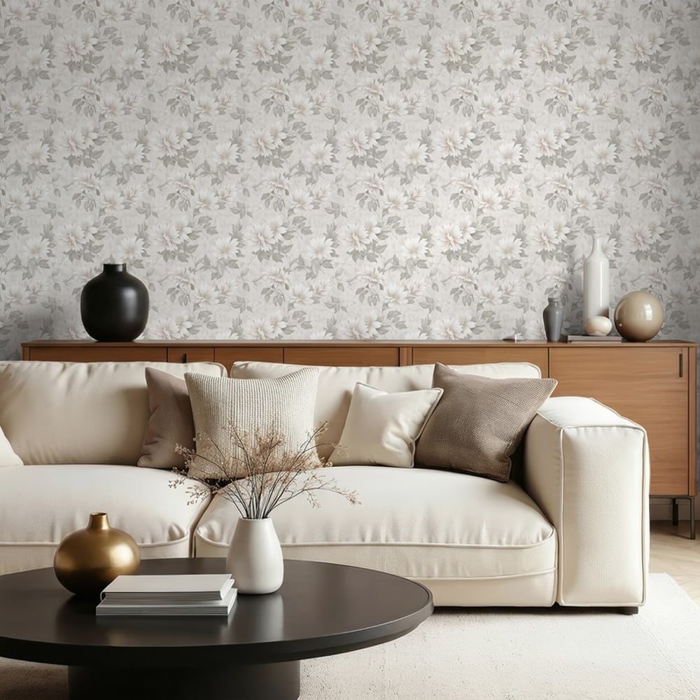 Alma Light Grey - Tapet - Grå - Stue - Blomstret - Wallpassion - Non-Woven