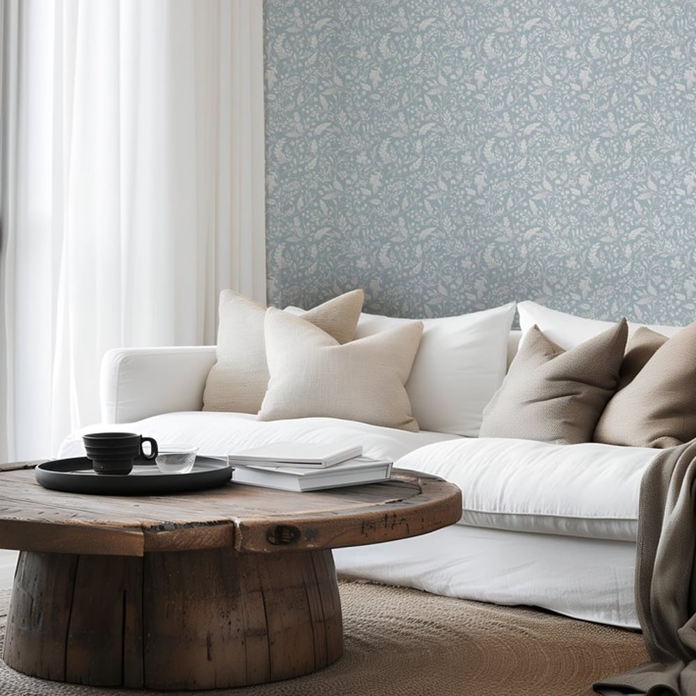 Ella Light Blue - Papiers peints - Bleu - Salon - Floral - Wallpassion - Intissé