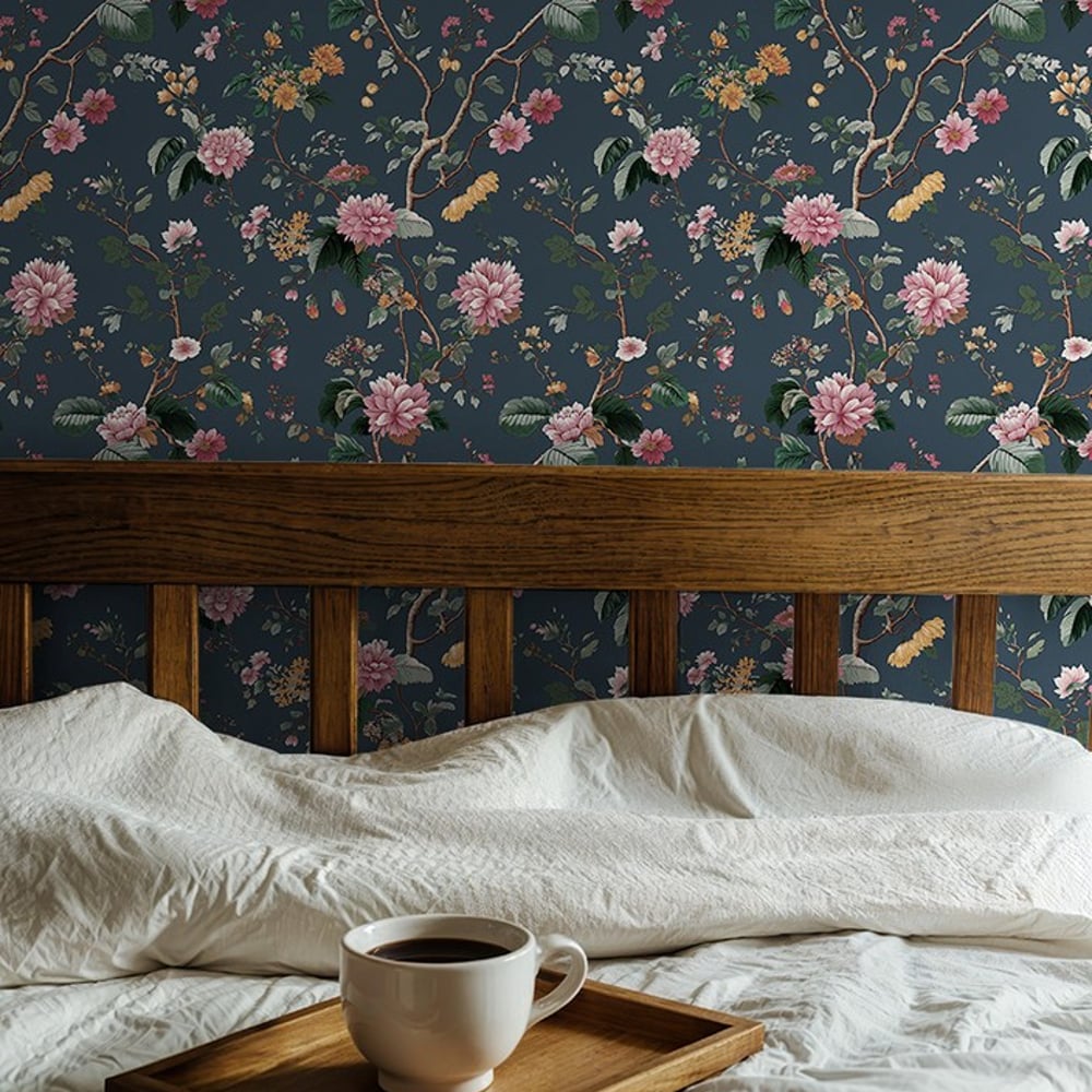 Charlotte Blue - Papiers peints - Bleu - Chambre - Floral - Wallpassion - Intissé