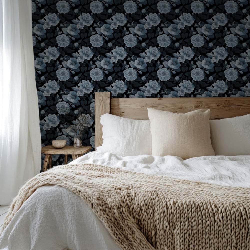 Bernhard Blue - Wallpaper - Blue - Bedroom - Floral - Wallpassion - Non-Woven