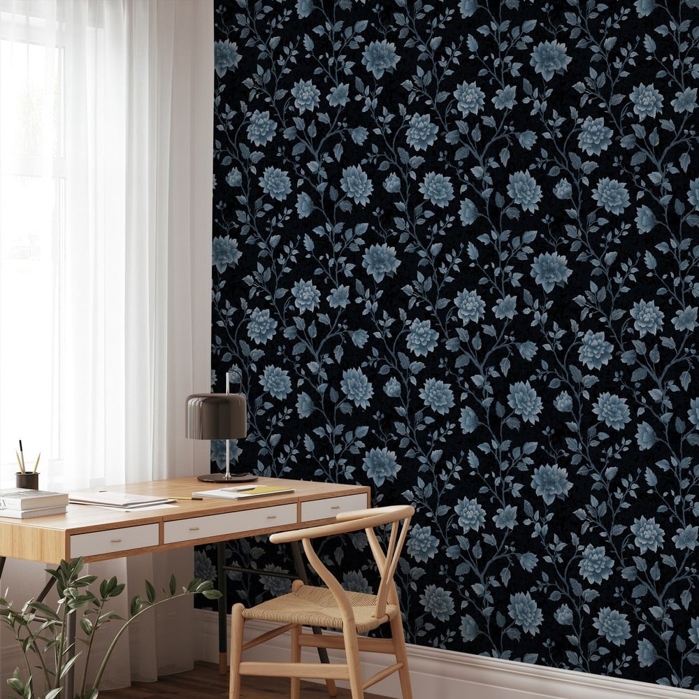 Dolores Blue - Papiers peints - Bleu - Bureau - Floral - Wallpassion - Intissé