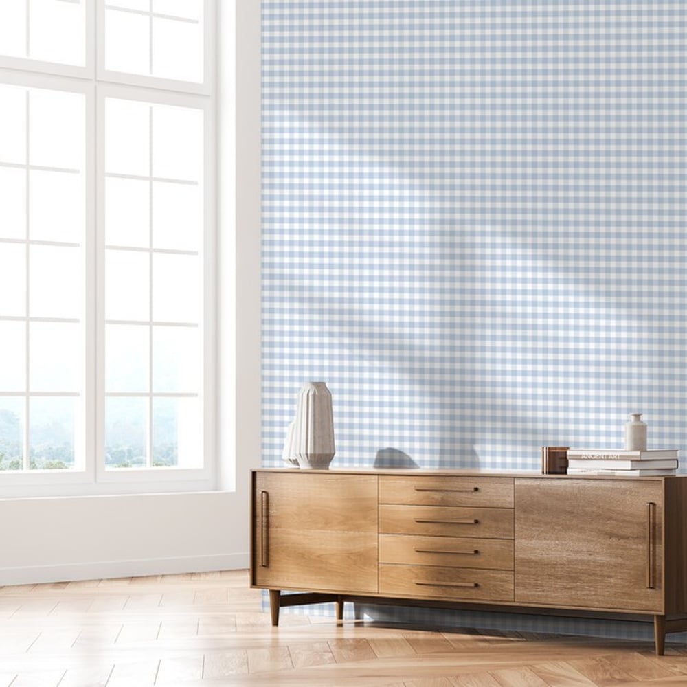 Checkered petite Light Blue - Papiers peints - Bleu - Cuisine - À carreaux - Wallpassion - Intissé
