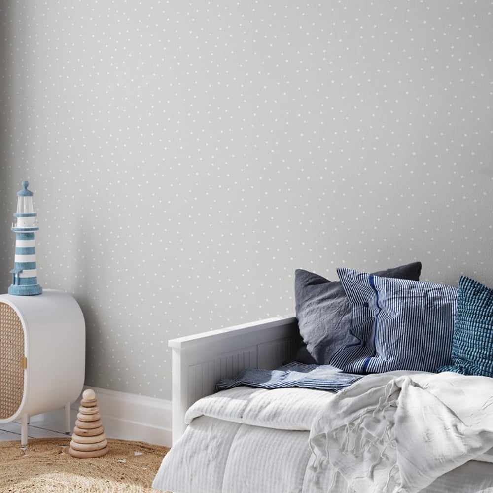 Dotted Light Grey - Papiers peints - Gris - Chambre d’enfant - À pois - Wallpassion - Intissé