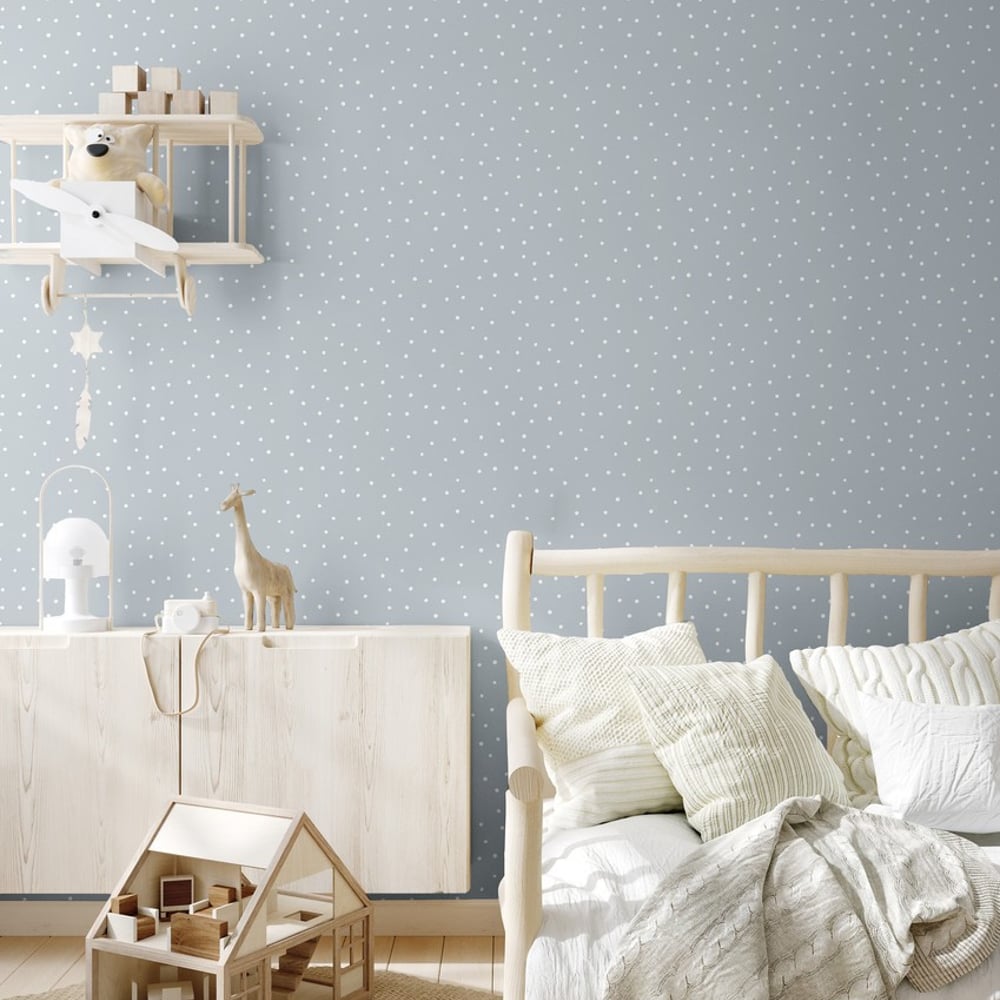 Dotted Blue - Papiers peints - Bleu - Chambre d’enfant - À pois - Wallpassion - Intissé